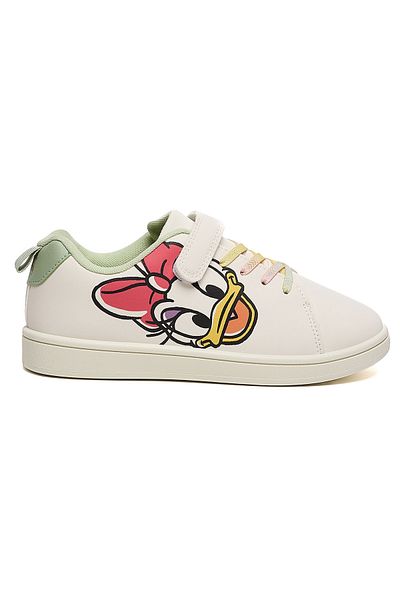 R&B White Daisy Duck Print Velcro Closure Shoes
