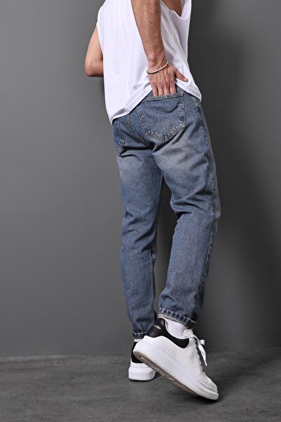 Slatra Men's Navy Blue Vintage Boyfriend Pants