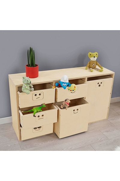 ASPARTAM My Emoji 6-Piece Wooden Toy Organizer - Natural - 65X33X120 cm