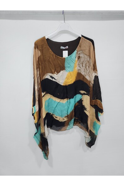 della moor Μπλούζα από μεταξωτό μείγμα με μανίκια νυχτερίδας με καφέ ιταλικό χρώμα