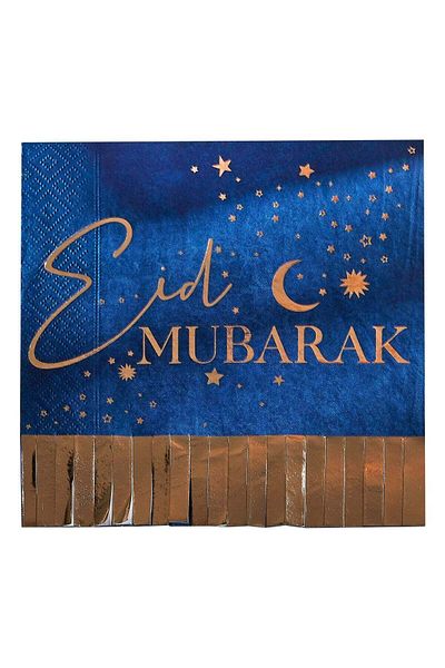 Ginger Ray Eid Mubarak Fringe Paper Napkins Navy & Gold - Elegant Napkins for Eid Parties and Gather