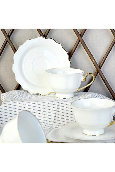 Paçi Stella Porcelain 6-Piece Coffee Cup with Gold Handle - White / Gold