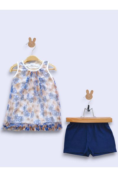 Kerimino Girl's Set with Strap Tulle Floral Shorts