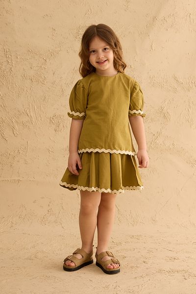 Fahhar Kids Water Stone Detailed Skirt Suit Oil Green