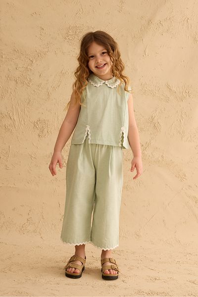 Fahhar Kids Slit Detailed Trousers Suit Green