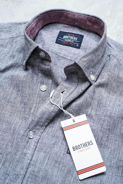 Brothers Men's Tailored Fit Long Sleeve Logo Embroidered Washed Cotton Linen Shirt Lindy Ls B01.251.709 -