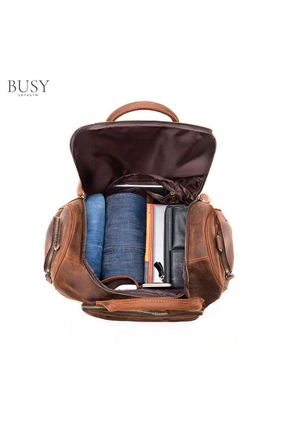 Busy Lady&Gentleman Fitness bag, travel, made of premium natural leather, Luk, coffee