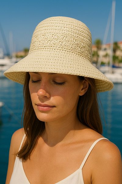 LAGRANZE Women's Hand Knitted Straw Hat Summer Short Brim Beach Hat