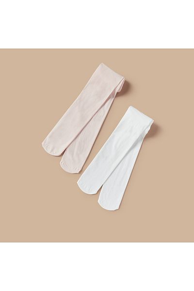 Juniors Solid Tights with Elasticated Waistband - Set of 2
