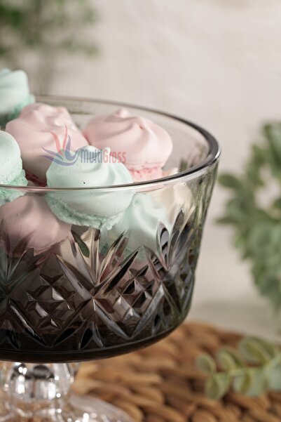 Multiamo Star Model Handmade Footed Gray Color Glass Bowl 15 X 15 cm