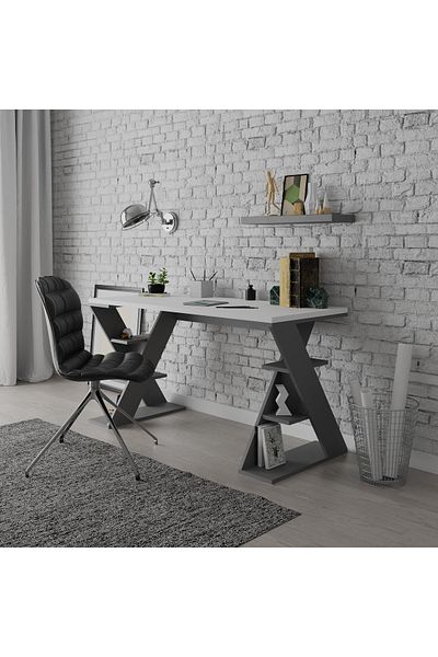 Mourah Home Papillon Modern Working Table With Storage, Study Desk with Open Shelves For Office, Home