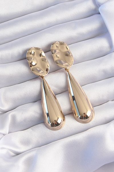 Skygo Brass Gold Color Long Curved Crushed Plate Earrings - Tj-Bkp9241