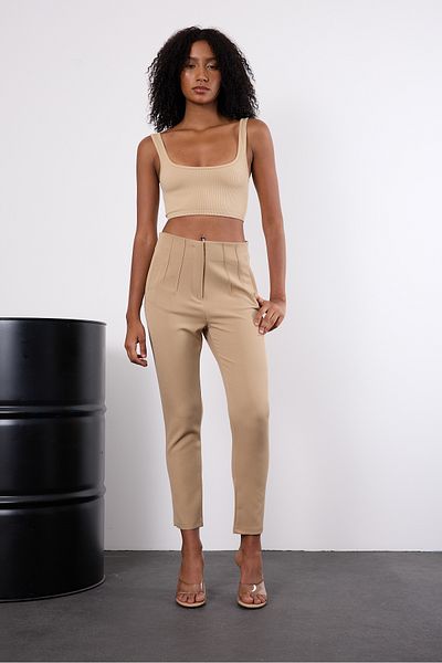 Bolivente Mink High Waist Narrow Leg Woven Trousers