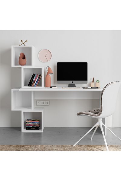 Mourah Home Balance Work Table with Storage – Geometric Open Cubes, Space-Saving Design for Home or Office