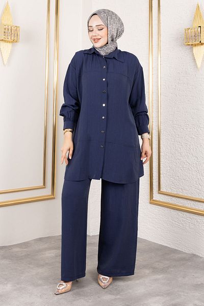 Tesettür Dünyası Double Suit with Stitching Detail Tsd250180 Navy Blue