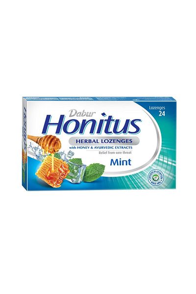 Dabur Honitus Herbal Lozenges Mint 24 pcs | Ayurvedic Cough & Throat Relief with Tulsi, Mulethi