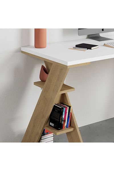 Mourah Home Papillon Modern Working Table With Storage, Study Desk with Open Shelves For Office, Home