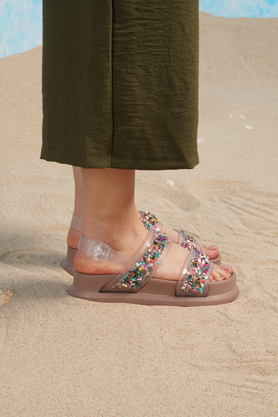 Beyond Women's Natural Stone Mink Wave Double Strap Sandals 3cm Byndwv01