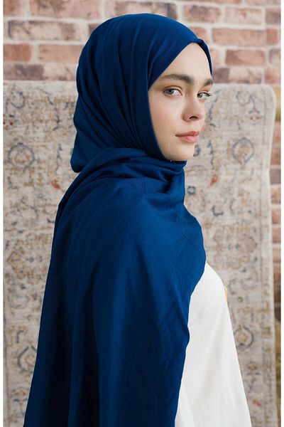 Fatma Atasoy Σάλι από βαμβακερό Voile Navy Blue