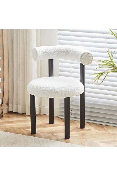 Generic Dining Chair, Makeup Boucle Chair Modern Vanity With Comfy Back & Washable Covers White