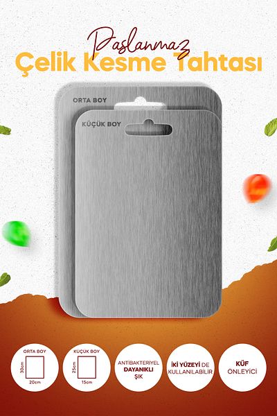 SUWAL Set of 2 Stainless Steel Cutting Boards – Hygienic, Durable |   Suitable for Dishwasher