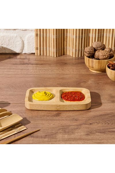 ASPARTAM Ganberi 2 Compartment Sauce Bowl - Brown - 17.5 cm