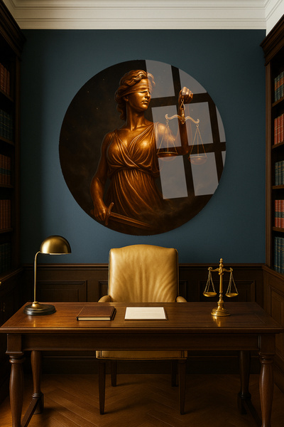 TAULART Themis Statue Bronze Design Lawyer Table Modern Round Unbreakable Glass Table Luxury Gift Table