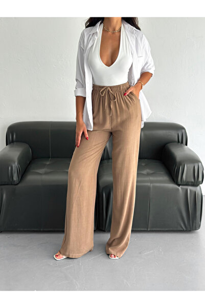 Dumy Dummy - Soft Textured Loose Cut High Waist Linen Trousers
