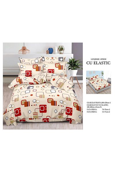 chiraso CHIRASO Finet Bedding Set, 6 Pieces, Fitted Sheet 180x200, Duvet Cover 200x230, 4 Pillowcases, Print