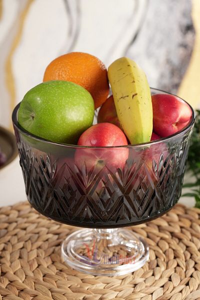 Multiamo Star Model Handmade Footed Gray Color Glass Bowl 20 X 18 cm