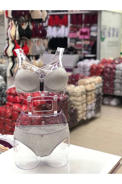 Fily Underwear Ebru Unassisted Silicone Jumpsuit Cross Bra and Panty Set (Bra Washing Ball Gift)