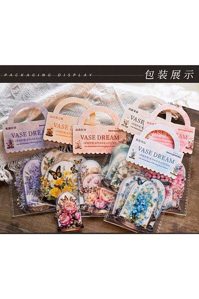 İthal O4-16 Pcs Vase Flower Pet Sticker - Color: Blue