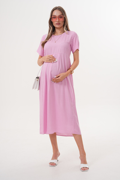 Miss Dünya Lissa Ριγέ κοντομάνικο μακρύ φόρεμα εγκυμοσύνης και εγκυμοσύνης