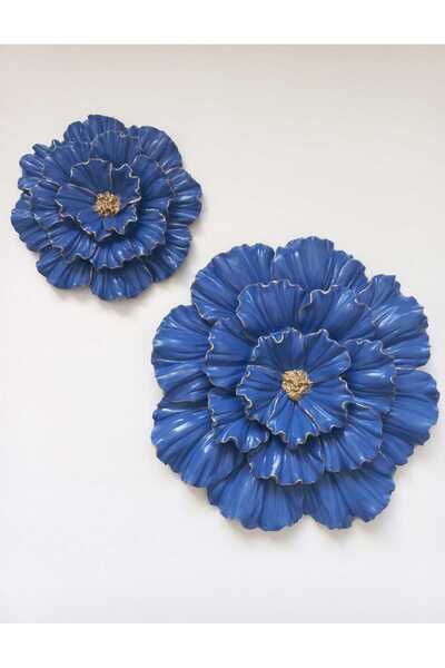 ZE DEKORASYON BEYAZ GOLD DETAYLI İKİLİ GECE MAVİ DUVAR ÇİÇEĞİ-BÜYÜK 25CMX25CM...