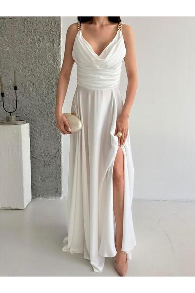 Serica Moda Βραδινό φόρεμα με λευκό λουράκι στήθους