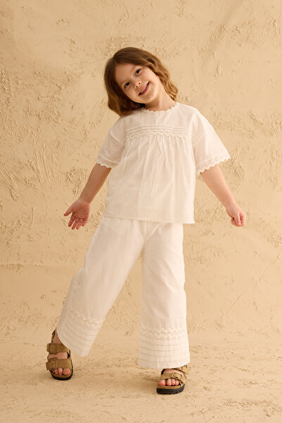 Fahhar Kids Rib Detailed Suit Ecru