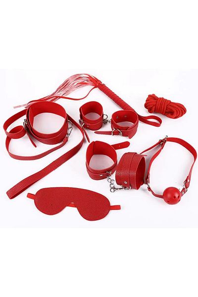 WildFashion 8-piece BDSM set made of eco-leather, Red, TOY95-3