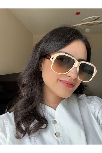 RoseandRoses Zyra Original Model Sunglasses Cream Frame Leopard Handle
