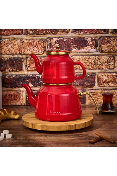 MATMEL Roomy Enamel Teapot - Red / Gold - 2.5 Lt + 1.1 Lt