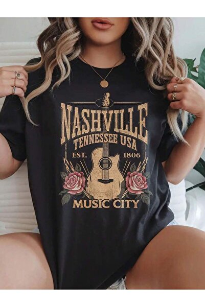 Velostra Μπλουζάκι Unisex Nashville με τύπωμα από χτενισμένο βαμβάκι oversized