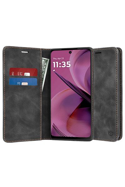 SKYDDAR INNOVATION Case for Motorola Moto G55, Soft Wallet, Book type, Eco Premium leather, Black, sticker set