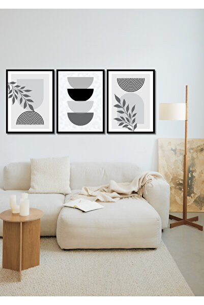 NT Handmade Black Frame Look 3-Piece Black and White Bohemian Wall Decoration Painting Set for Living Room Bedroom