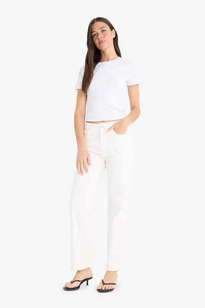 DeFacto Comfort Straight Normal Waist Ankle Length Weiße Jeanshose F6174AX25HS