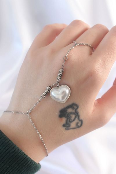 Skygo 316L Steel Silver Color White Bubble Heart Design Şahmeran - Tj-Sn575
