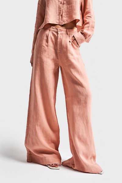 its basic Women's Orchid Powder Color 6S5-21 Palazzo Fit Linen Fabric Loose Cut Trousers
