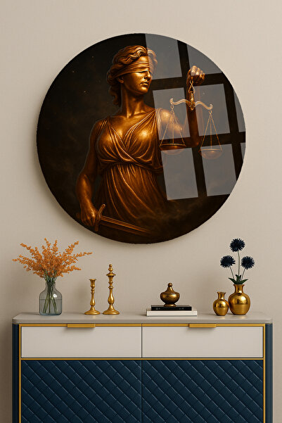TAULART Themis Statue Bronze Design Lawyer Table Modern Round Unbreakable Glass Table Luxury Gift Table