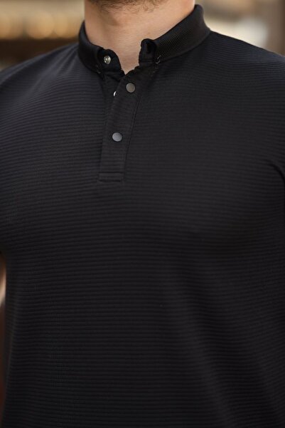 JANES Ανδρική γραμμή Μπλουζάκι με κοντό μανίκι με υφή και γιακά