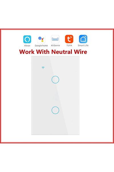 Choice 121BW-WHITE-02 Tuya WiFi Smart Light Switch Neutral Wire Required Wall Touch Switch US Smart Life Wo