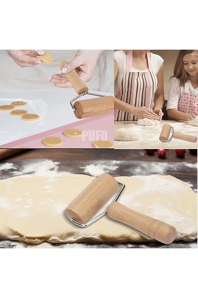 PUFO Practical Pufo Pasta wooden rolling pin with handle for rolling out dough, pizza or donuts