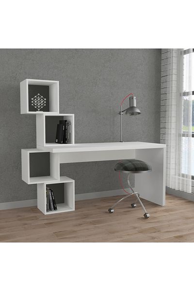 Mourah Home Balance Work Table with Storage – Geometric Open Cubes, Space-Saving Design for Home or Office